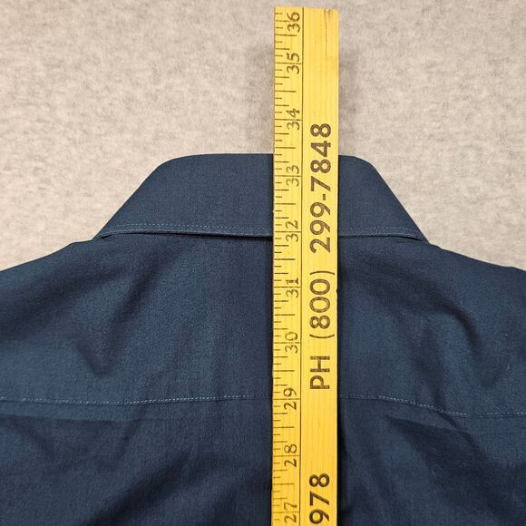 JF J. Ferrar Men's Dress Shirt L Dark Teal Blue Cotton Polyester Slim Fit - Picture 7 of 8